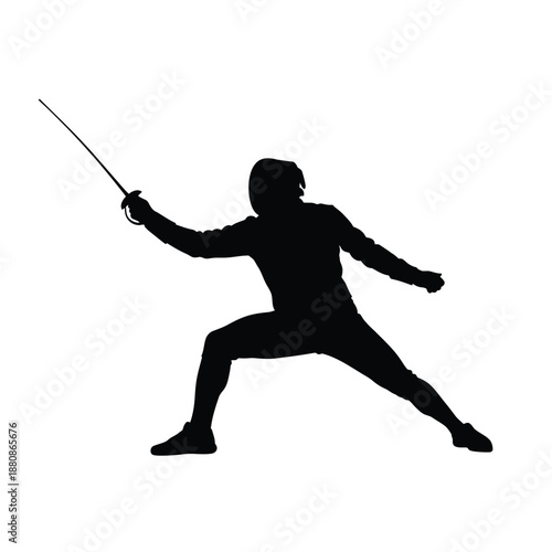 Fencer in stance with sword fencing silhouette 1 black