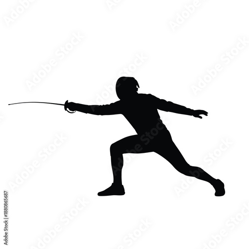 Fencer in stance with sword fencing silhouette 5 black