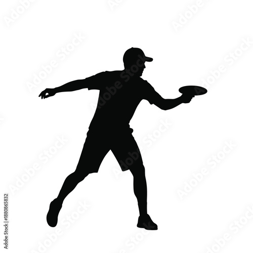 Man in black silhouette playing frisbee white