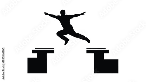 Man jumping over hurdles silhouette athletic