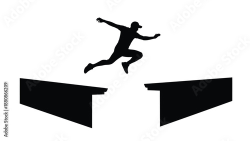Man jumping over two cliffs person silhouette