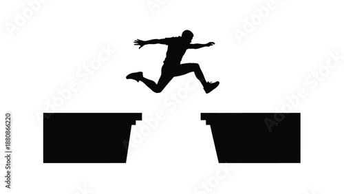 Man jumping over two gaps person silhouette running
