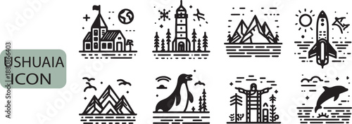  ushuaia line icon set vector white background