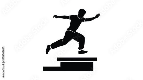 Man running over steps silhouette black