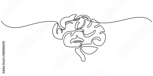 Continuous one line drawing of human brain hand drawn minimalism style isolated on white background, Continuous one line drawing of human brain. Hand drawn minimalism style. brain line art vector.