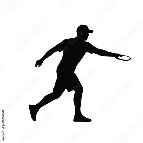 Man playing tennis with racket in running position