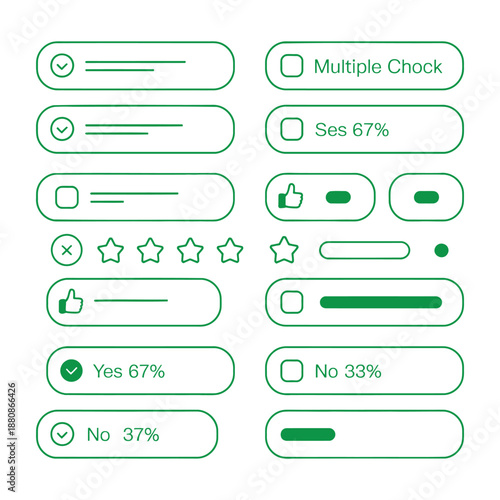 Minimalist green UI elements for web and app design, vector illustration set