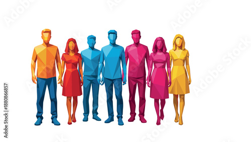 Colorful geometric human figures in low poly style