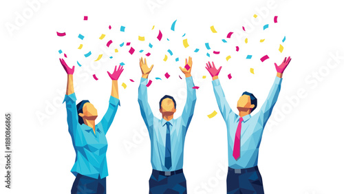 Celebrating success with colorful confetti and joyful business team