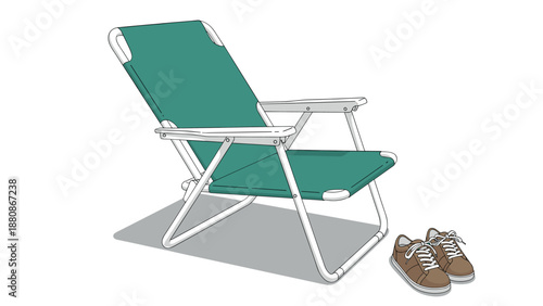 Retro beach chair with sneakers: a nostalgic summer vibe in flat design