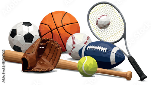Collection of popular sports equipment in realistic style