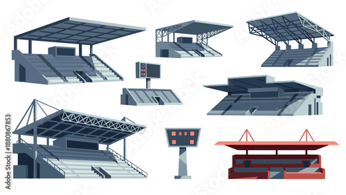 Modern stadium bleacher designs in flat style for outdoor venues