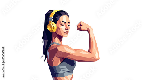 Confident woman with headphones in stylish modern design