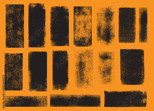 Linocut ink roller stamp texture collection. Punk grunge background and rough roller effect for vintage letterpress effect.