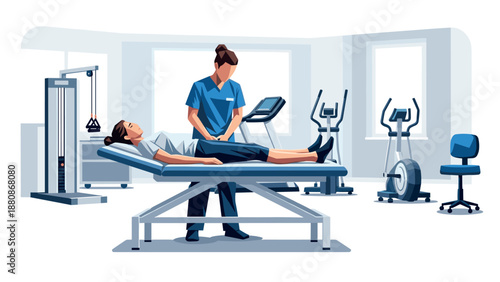 Physiotherapy session in modern clinic with exercise equipment