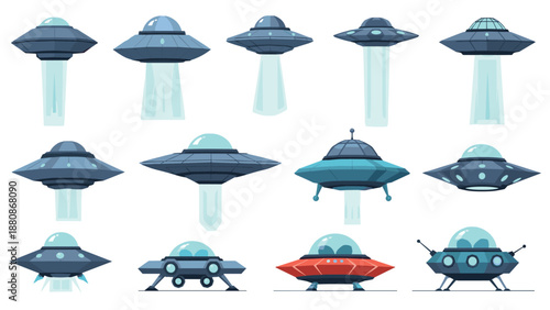 Sleek spaceship designs with futuristic ufos in various styles