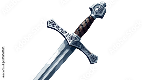 Medieval sword with ornate details on crossguard and pommel