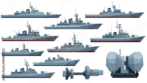 Modern naval warships collection in flat style