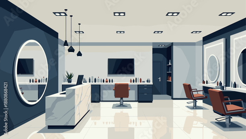 Modern hair salon interior with minimalistic design and elegant furniture