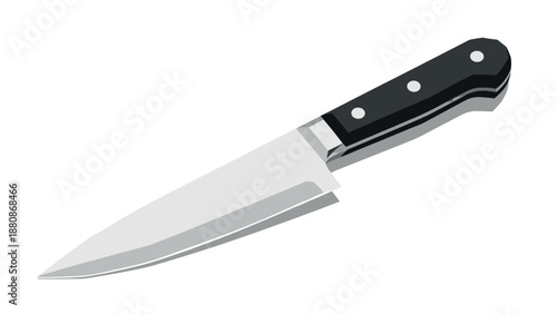Classic chef knife with black handle on white background