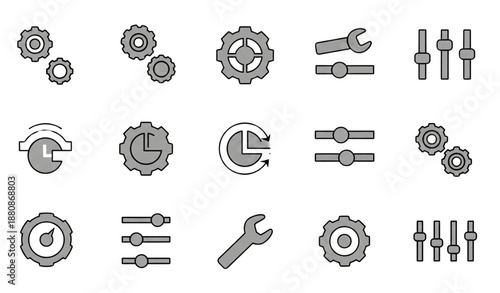Simple configuration and settings symbols flat vector icons isolated on white