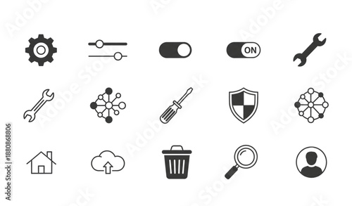 Modern minimal settings and configuration icons flat vector set for apps