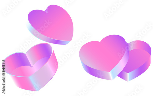 3D Pink Holographic Heart Isolated on Transparent Background, Cyber Pink Iridescent Shapes Clipart, Future Digital Art Elements for Valentine Day Design, Poster or Branding.