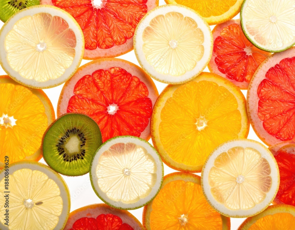 Fototapeta premium Colorful Arrangement of Fresh Citrus Fruits on a Bright Background