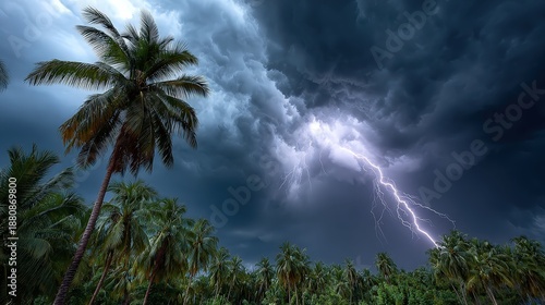 Wallpaper Mural Dramatic Lightning Strike Over Tropical Palm Tree Forest Torontodigital.ca