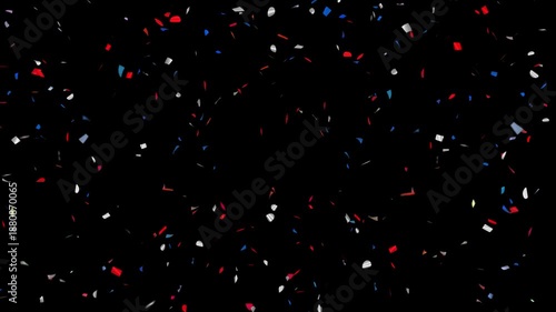 Colorful fireworks explode on black background, animation of explosion and confetti falling in video. Confetti bomb
effect on interior sequin background. Confetti