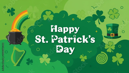 Happy st patrick's day celebration with shamrocks and pot of gold