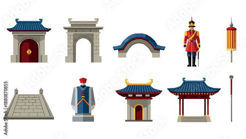 Traditional asian architecture and culture elements in flat design