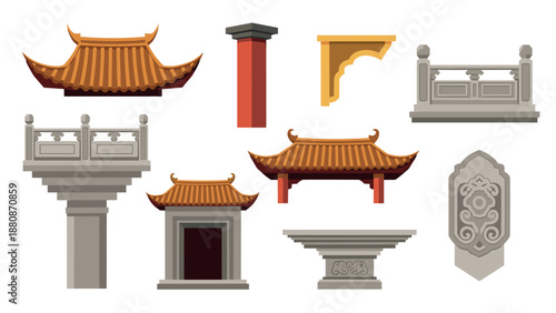 Traditional asian architectural elements set in flat design