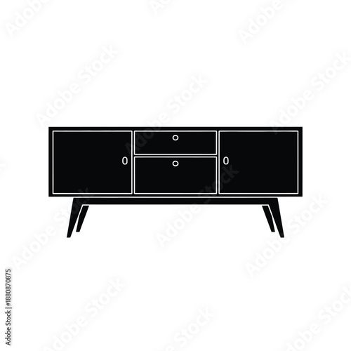 Black and white sideboard with four doors and two drawers