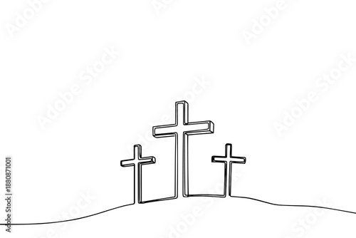 Cross icon line continuous editable drawing. One line christianity, orthodox cross.