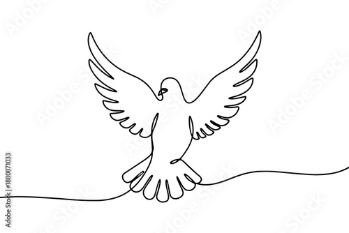 dove in one continuous line drawing. Bird symbol of peace and freedom in simple linear style.