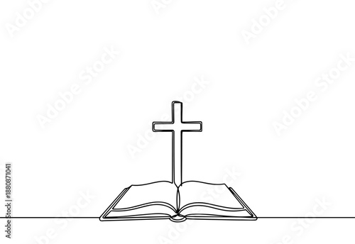 one continuous line bible.one line drawing of Christian holy book. Bible linear icon.