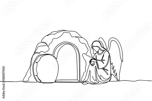 Continuous line drawing of woman angel with wings. Vector illustration.