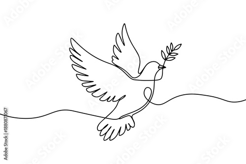 dove in one continuous line drawing. Bird symbol of peace and freedom in simple linear style.