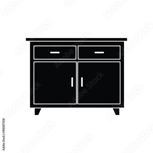 Black cabinet with two drawers and two doors furniture