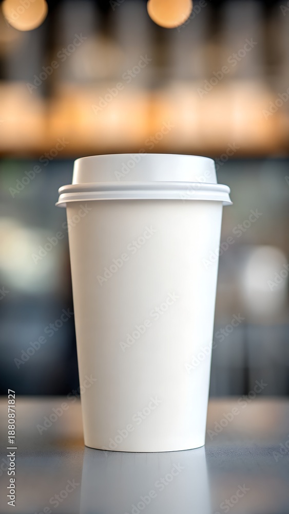 Obraz premium A white disposable coffee cup on a table