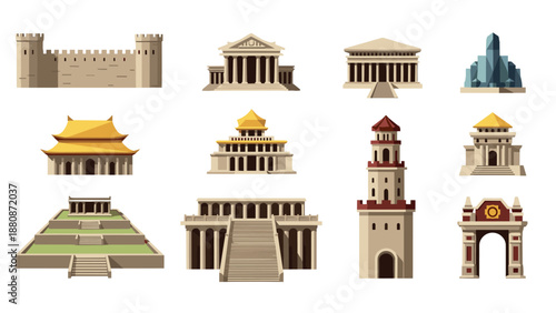 Iconic historical architecture set: flat style landmark collection