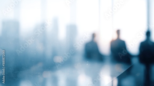 double exposure of business team meeting over modern city skyline, partnership success, trust and teamwork concept, cinematic lighting