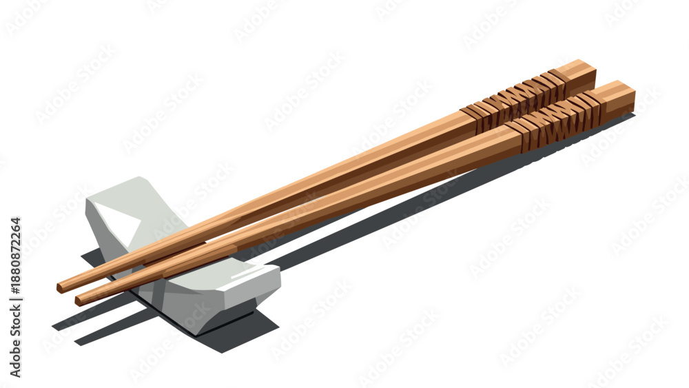 Naklejka premium Realistic wooden chopsticks on porcelain rest with shadow