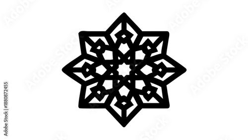 A silhouette of a single large eight-pointed Islamic star (Rub el Hizb) with intricate internal patterns