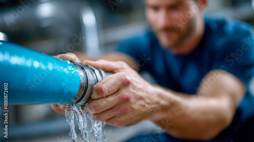 Fixing a leaking pipe in an industrial setting during daylight hours