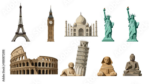 Iconic landmarks around the world in flat design style