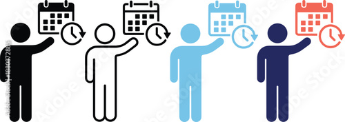 People scheduling deadlines and time management concept illustration with calendar and clock icons, showing planning, workflow, productivity, appointment management, and business organization process