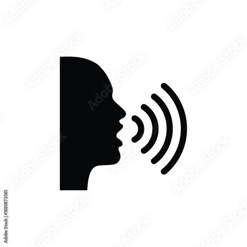 Black silhouette of a head with sound waves