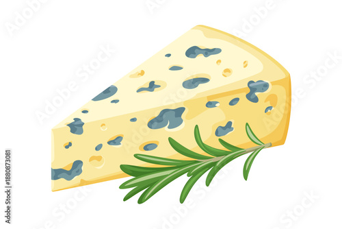 Illustrated slice of cheese with rosemary garnish